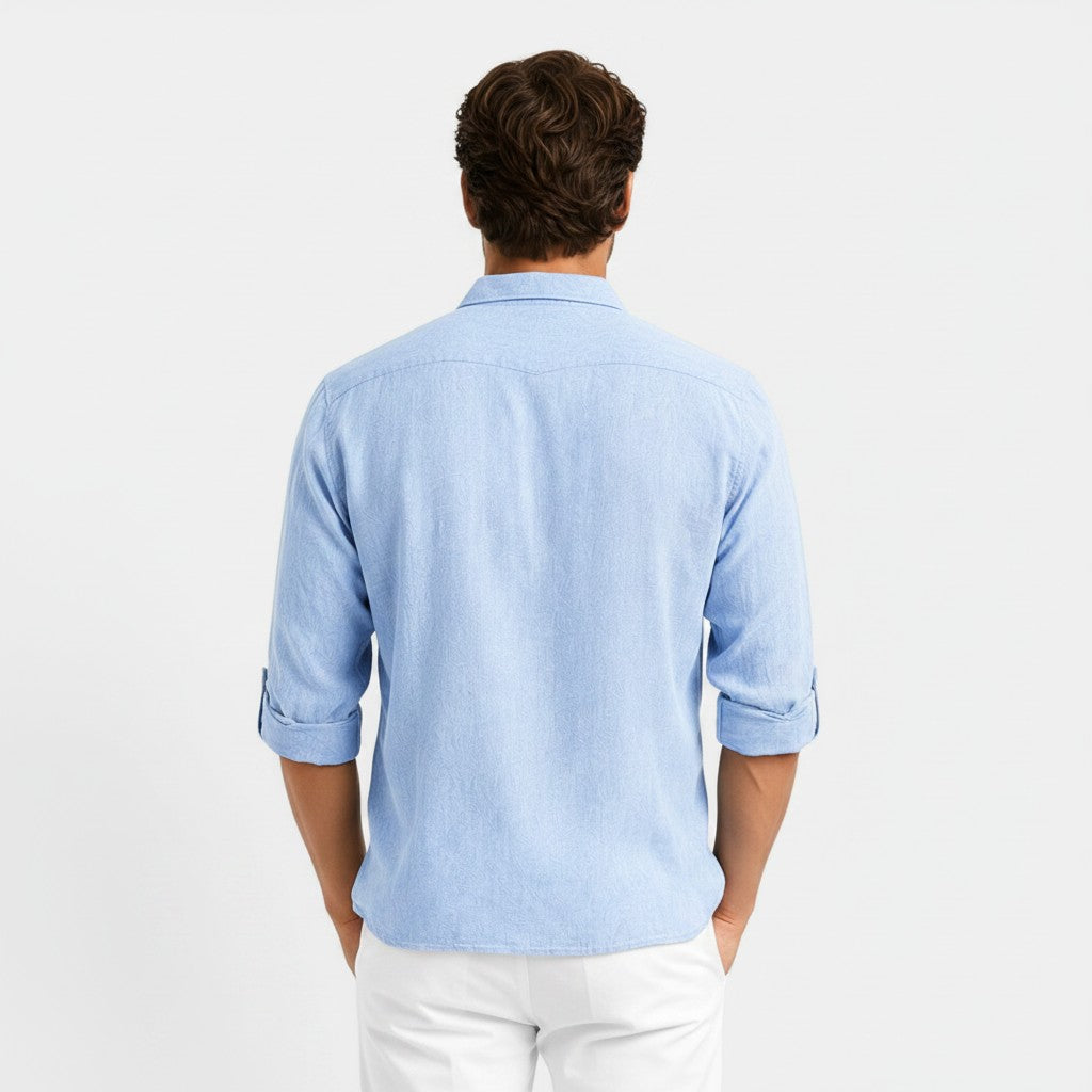Monvaline | Men's Cotton Blend Polo Shirt Long Sleeve Loose Fit Casual Top