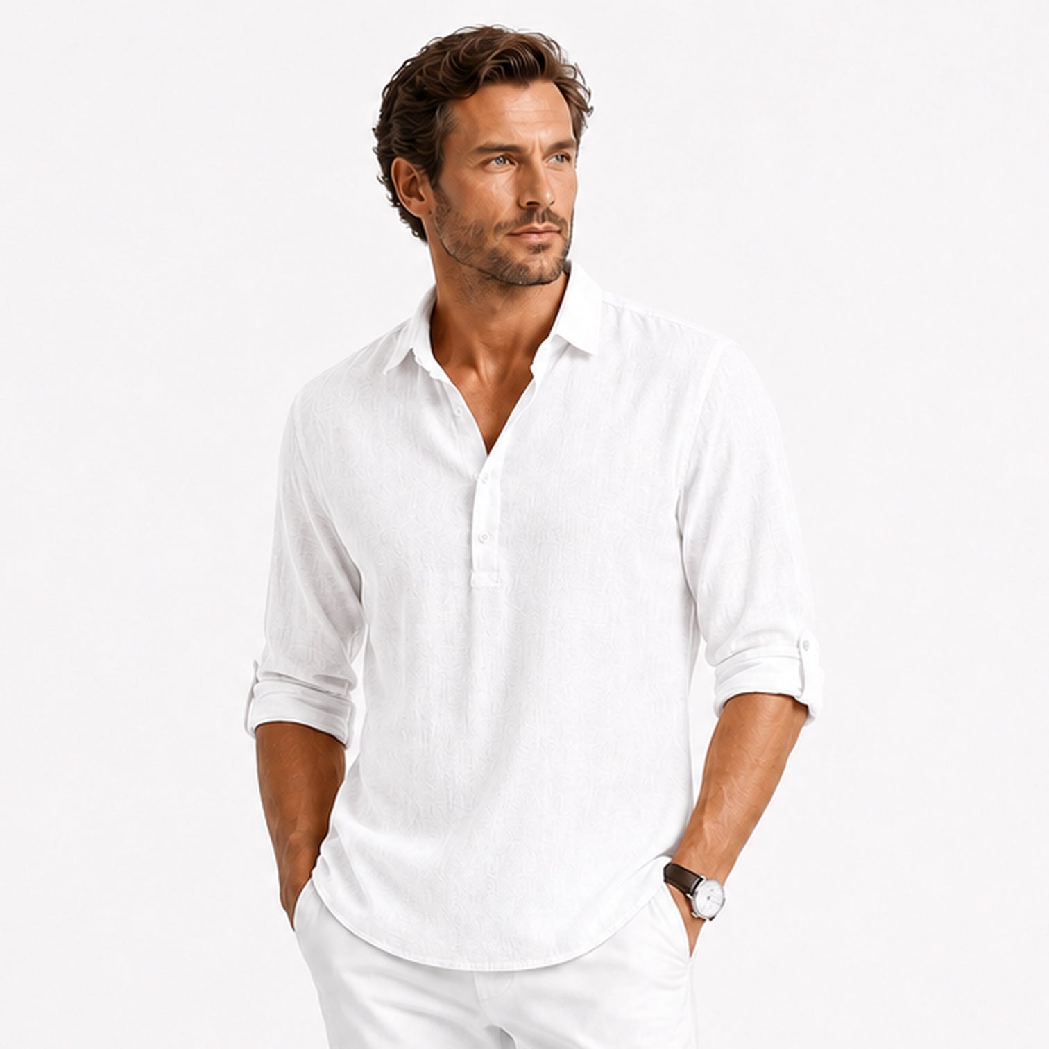 Monvaline | Men's Cotton Blend Polo Shirt Long Sleeve Loose Fit Casual Top