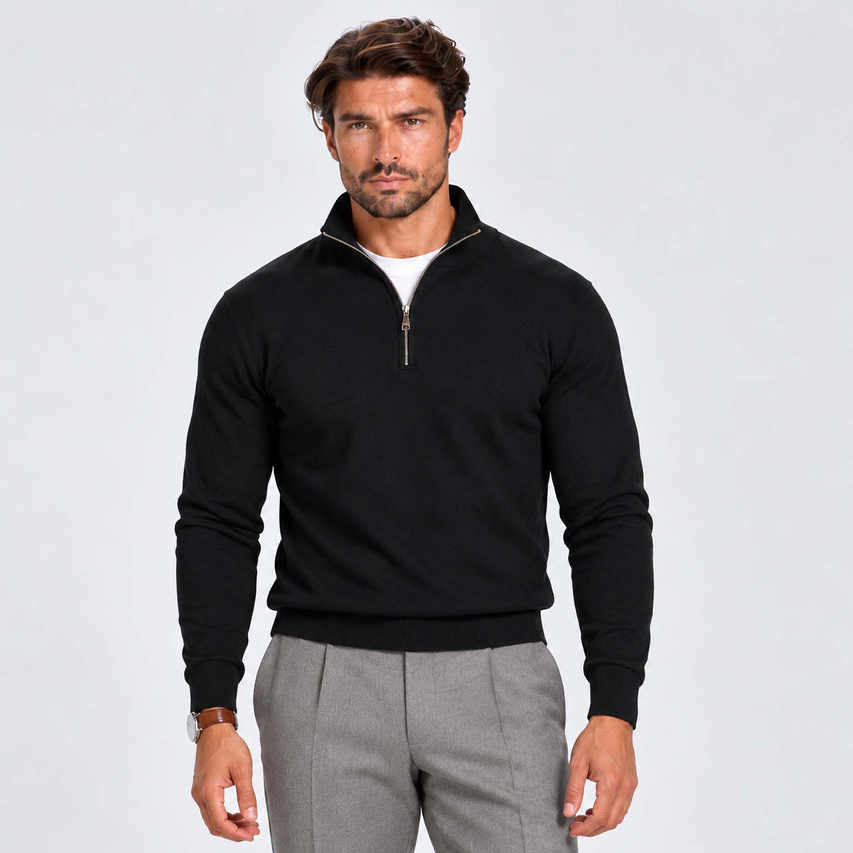 Monvaline | Men's Cotton Blend Quarter Zip Jumper Slim Fit