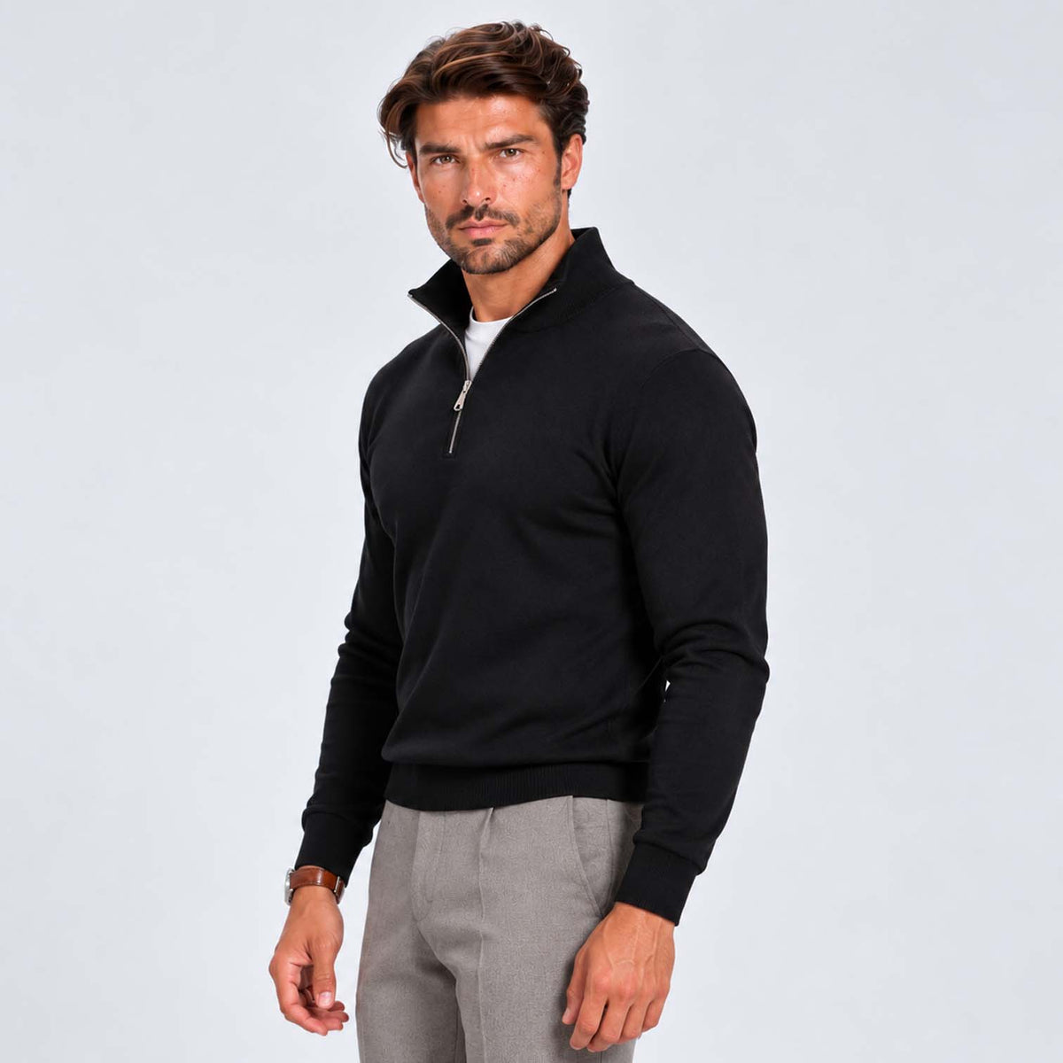 Monvaline | Men's Cotton Blend Quarter Zip Jumper Slim Fit