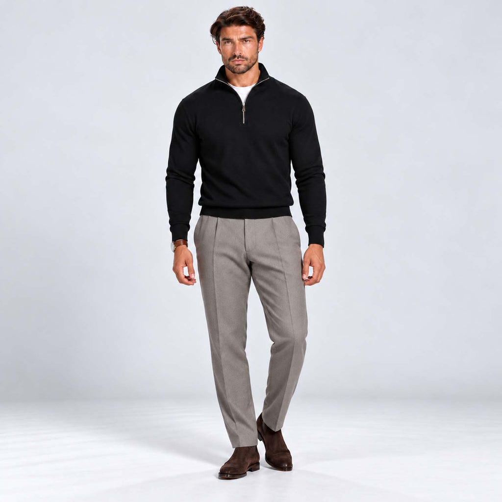 Monvaline | Men's Cotton Blend Quarter Zip Jumper Slim Fit