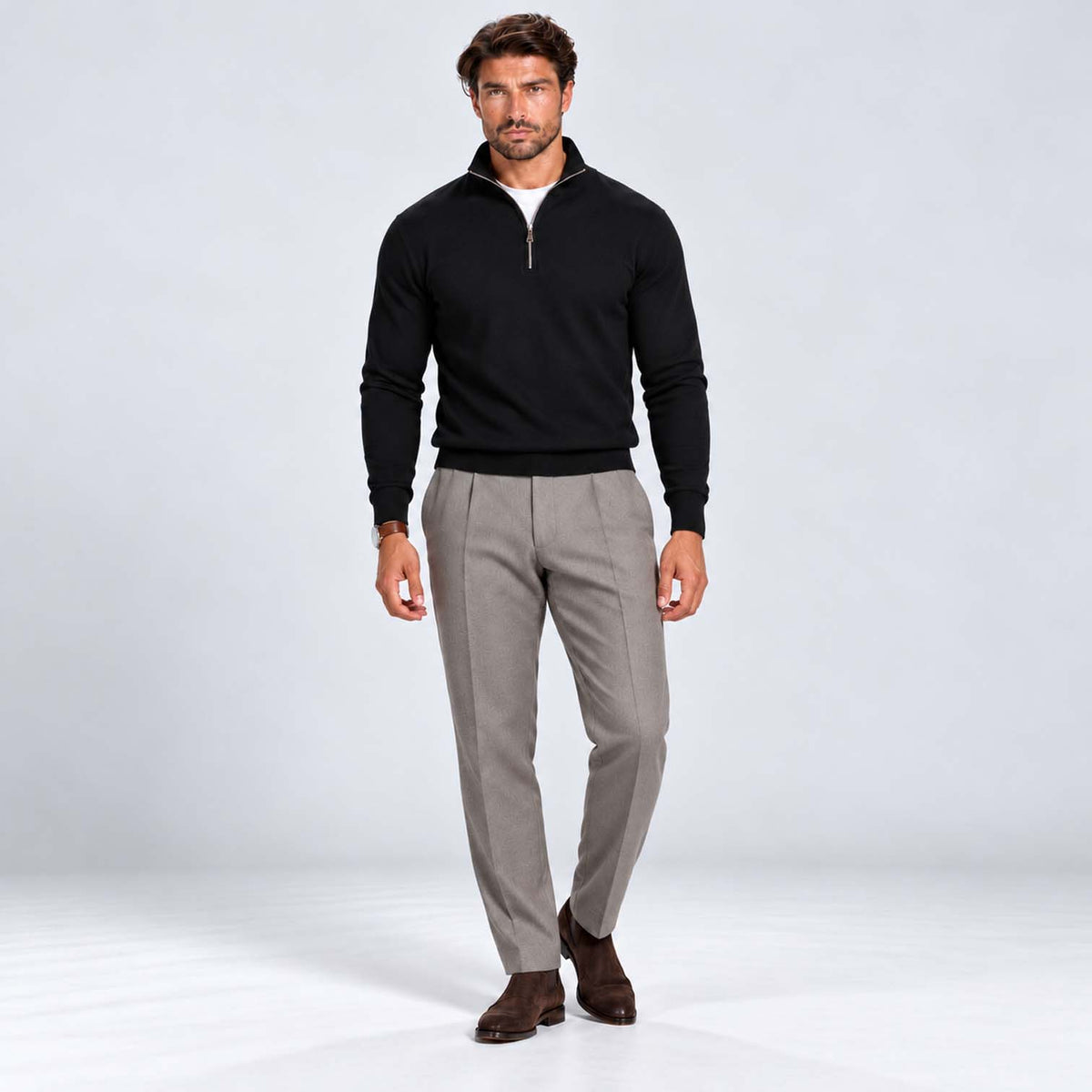 Monvaline | Men's Cotton Blend Quarter Zip Jumper Slim Fit
