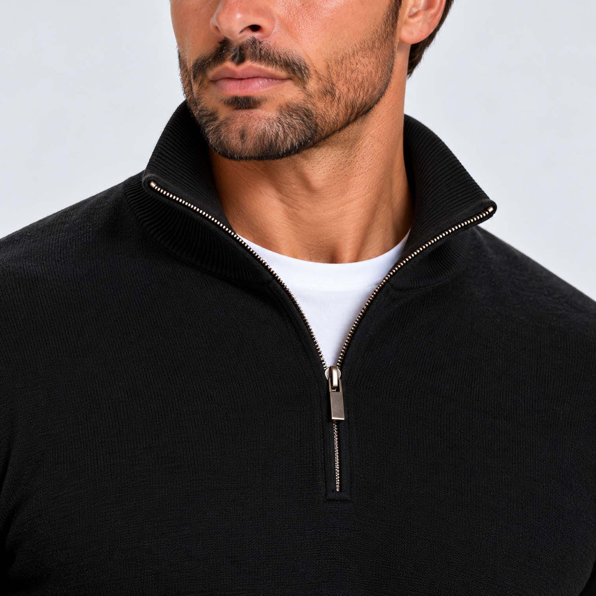 Monvaline | Men's Cotton Blend Quarter Zip Jumper Slim Fit