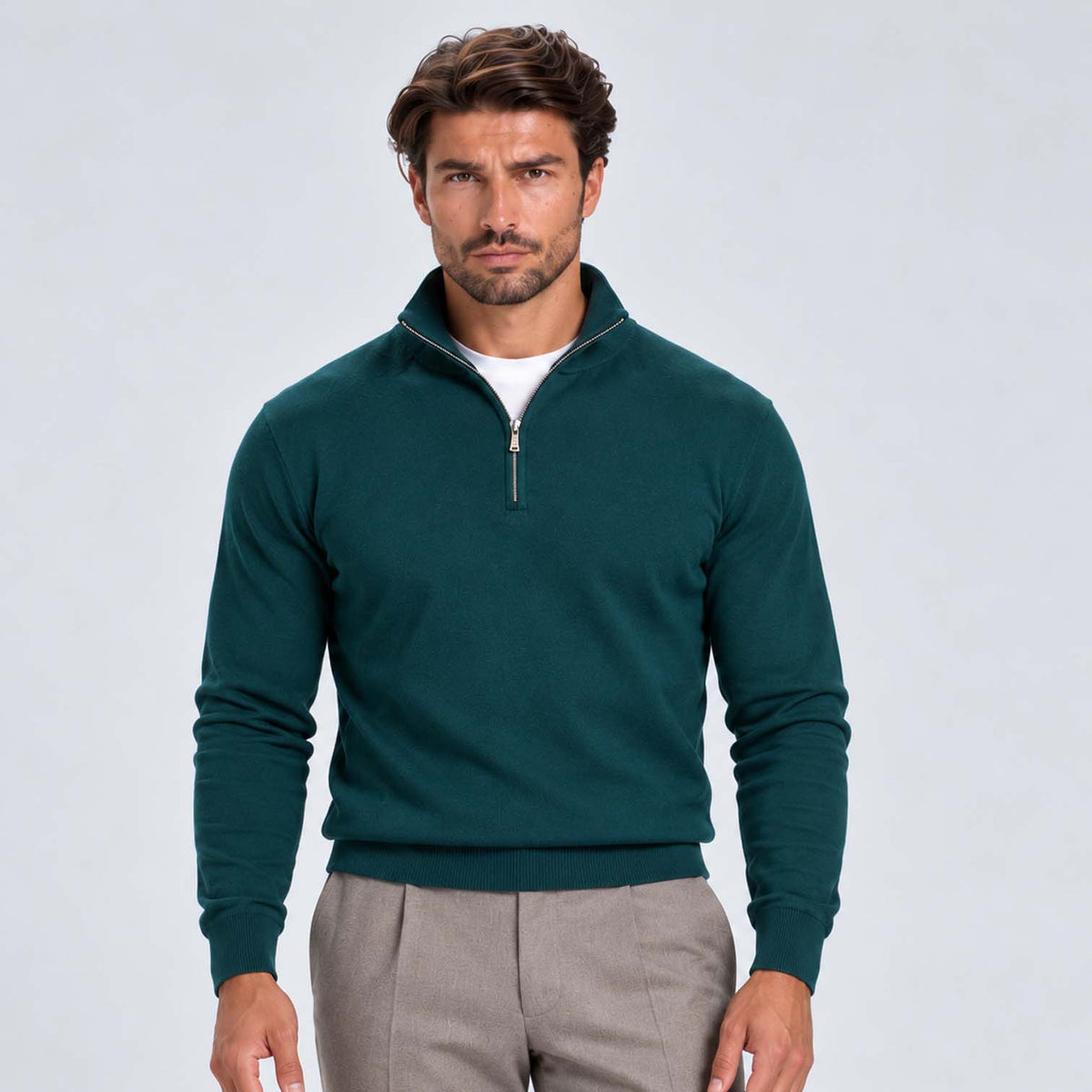 Monvaline | Men's Cotton Blend Quarter Zip Jumper Slim Fit