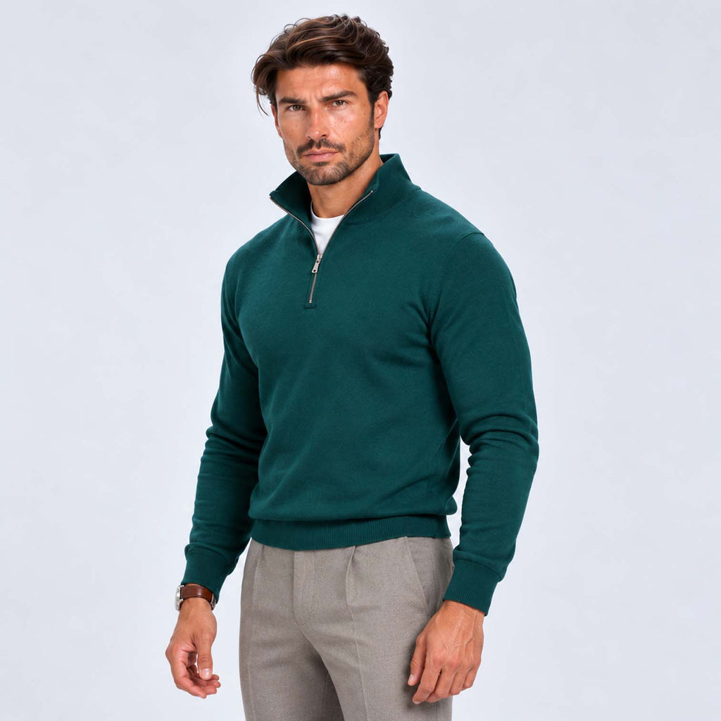 Monvaline | Men's Cotton Blend Quarter Zip Jumper Slim Fit