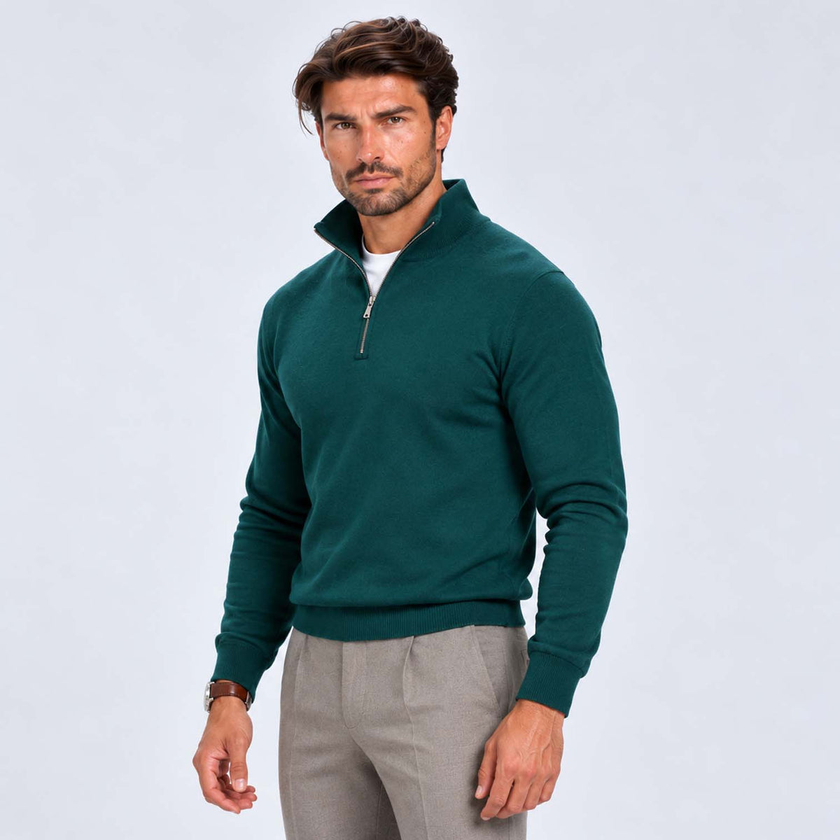 Monvaline | Men's Cotton Blend Quarter Zip Jumper Slim Fit