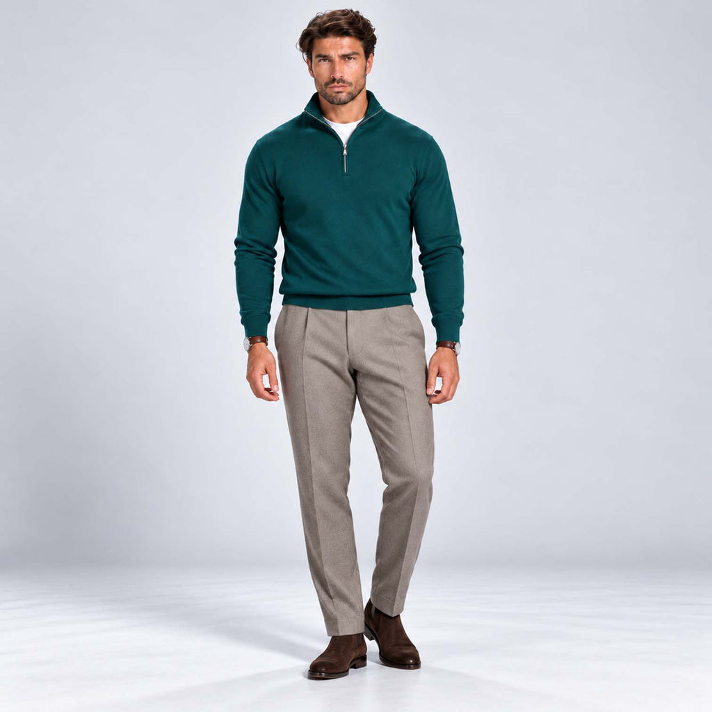 Monvaline | Men's Cotton Blend Quarter Zip Jumper Slim Fit