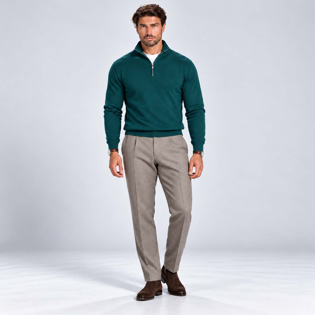 Monvaline | Men's Cotton Blend Quarter Zip Jumper Slim Fit
