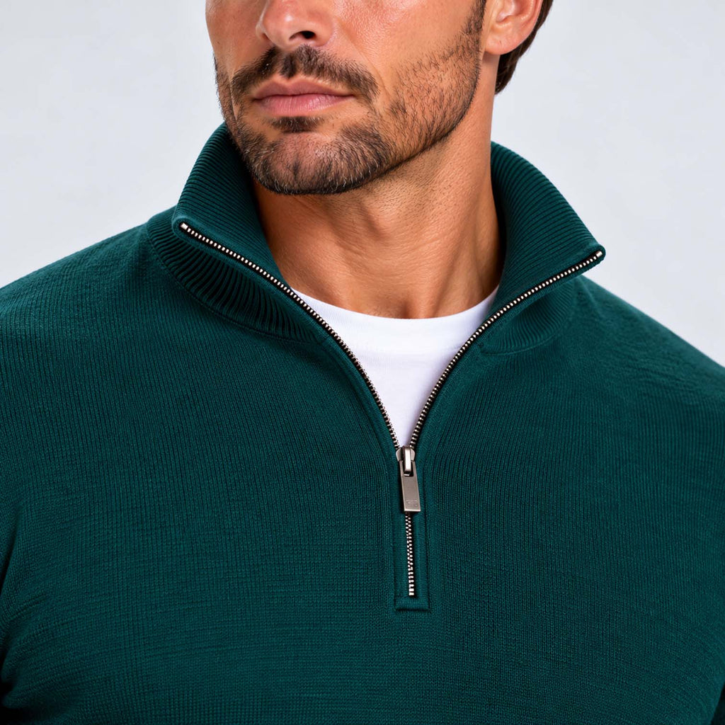 Monvaline | Men's Cotton Blend Quarter Zip Jumper Slim Fit