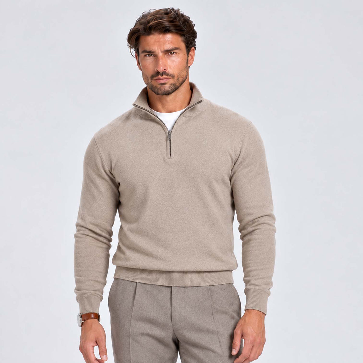 Monvaline | Men's Cotton Blend Quarter Zip Jumper Slim Fit