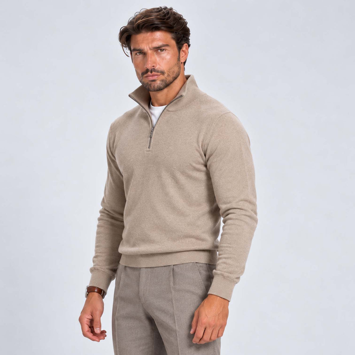 Monvaline | Men's Cotton Blend Quarter Zip Jumper Slim Fit