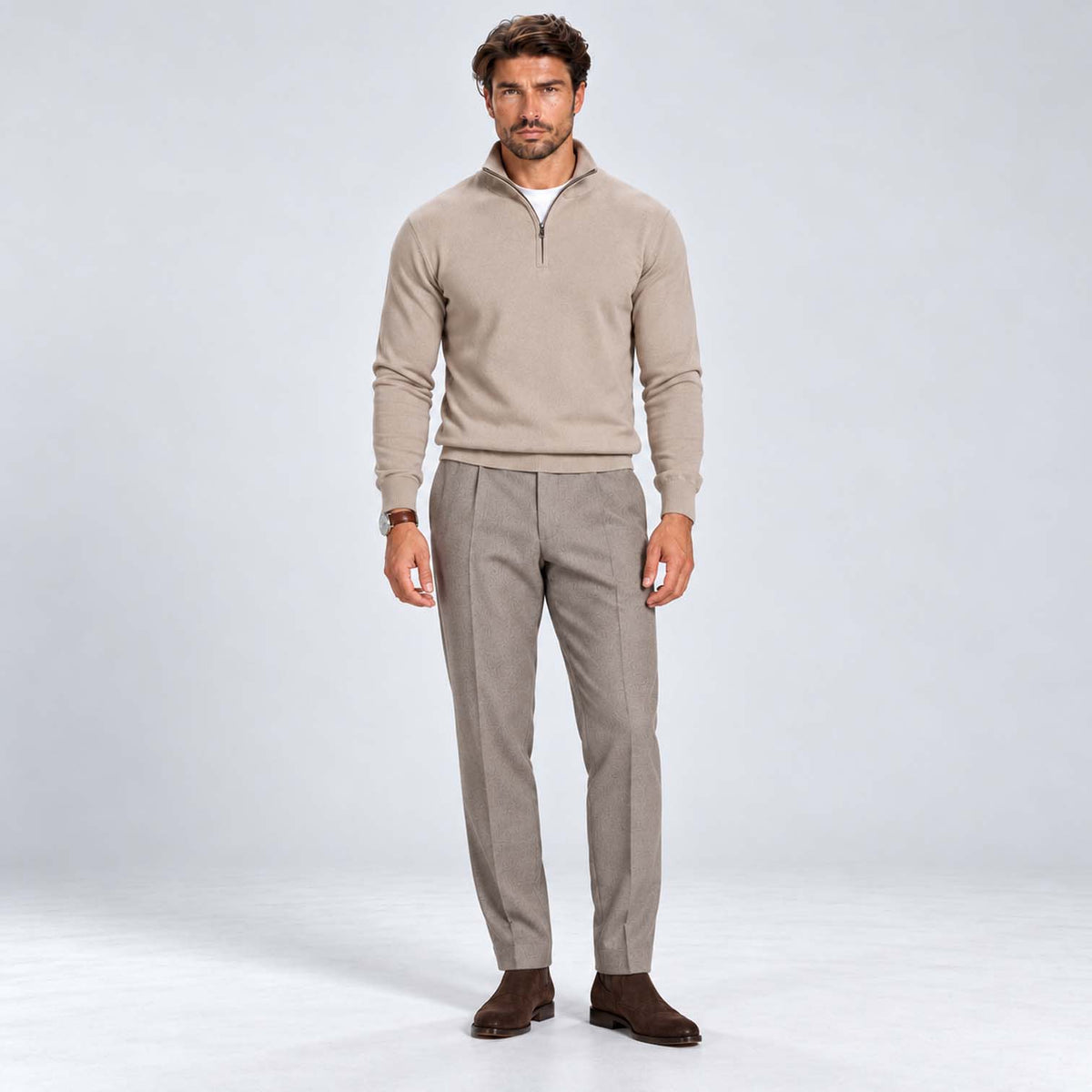 Monvaline | Men's Cotton Blend Quarter Zip Jumper Slim Fit