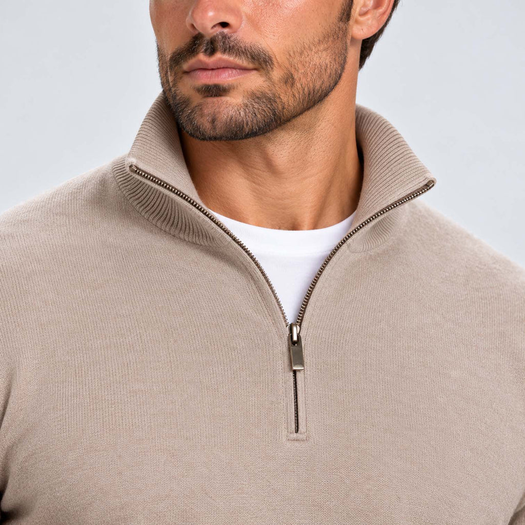 Monvaline | Men's Cotton Blend Quarter Zip Jumper Slim Fit