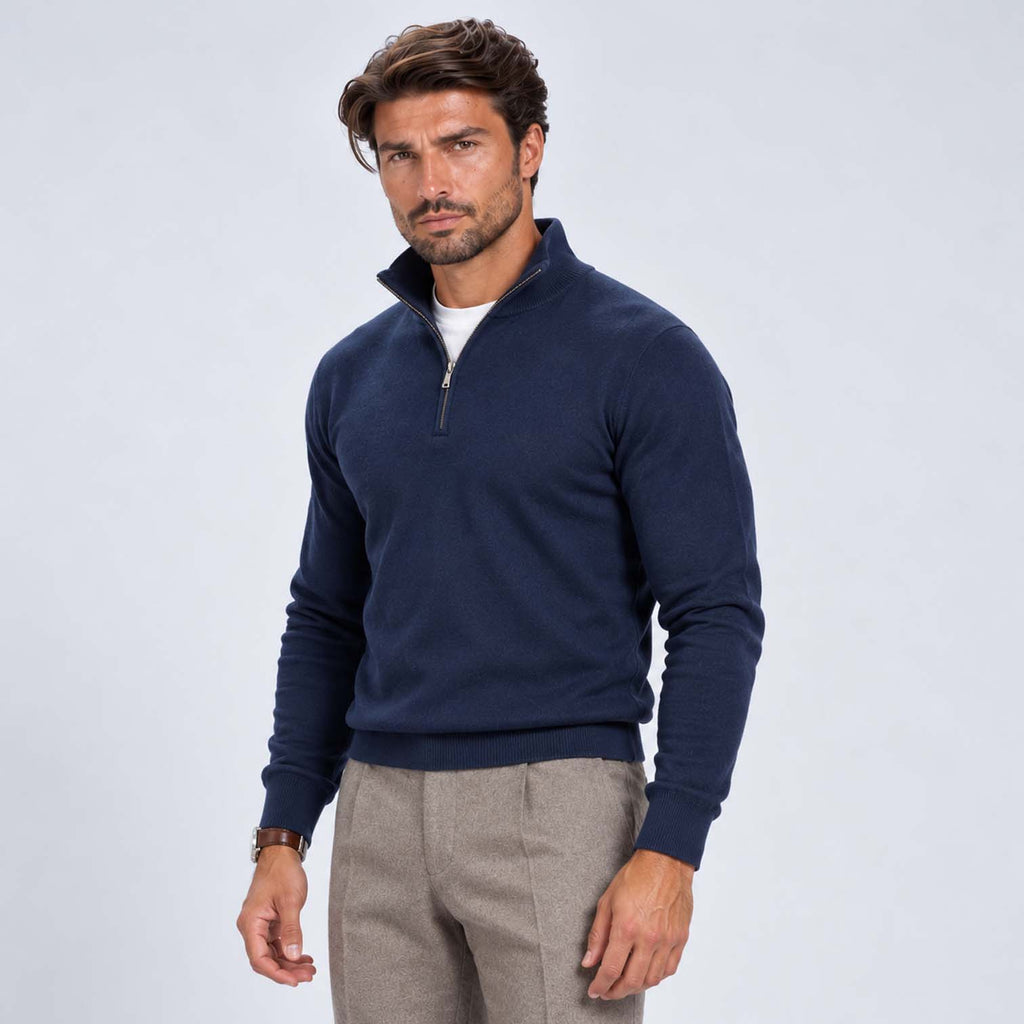 Monvaline | Men's Cotton Blend Quarter Zip Jumper Slim Fit