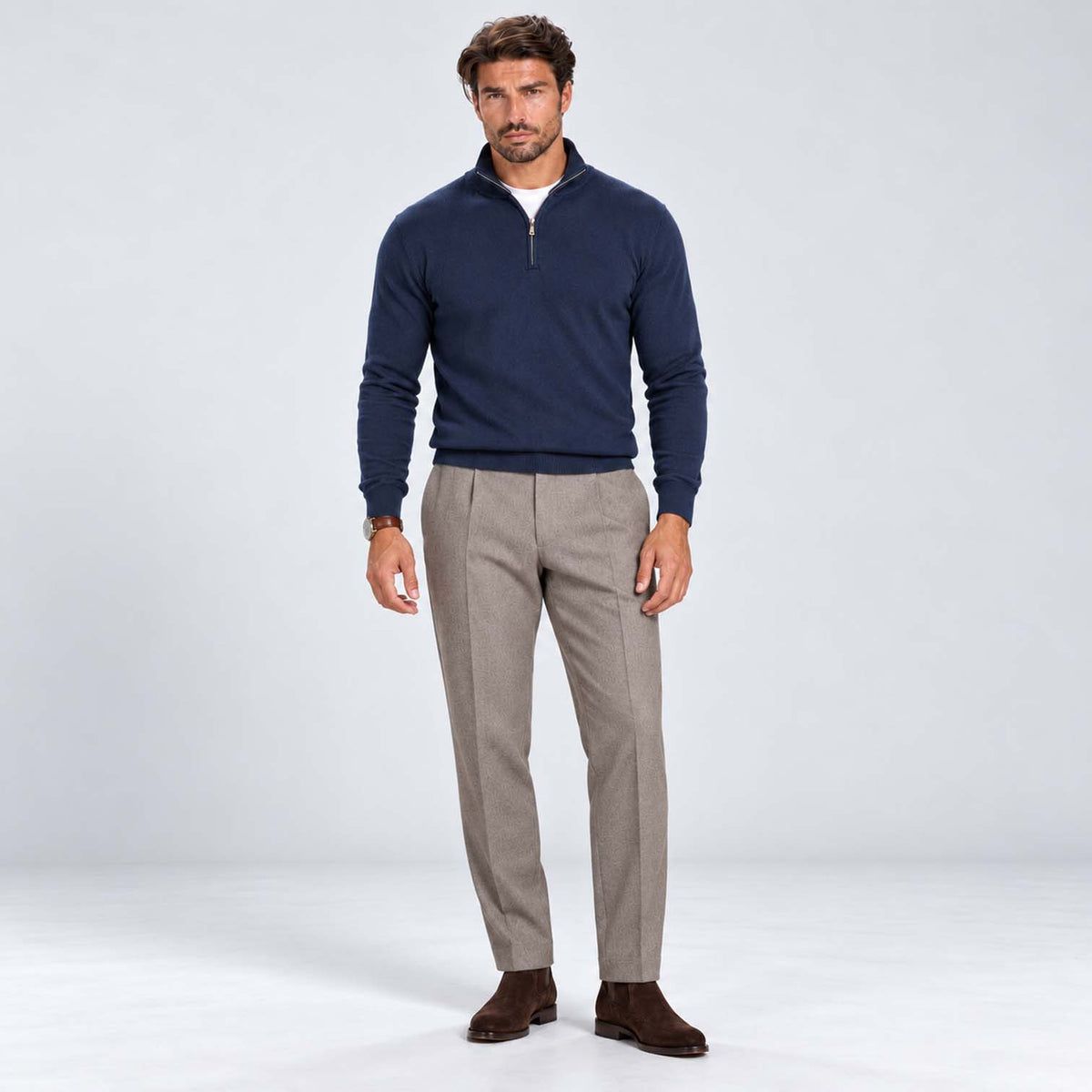 Monvaline | Men's Cotton Blend Quarter Zip Jumper Slim Fit
