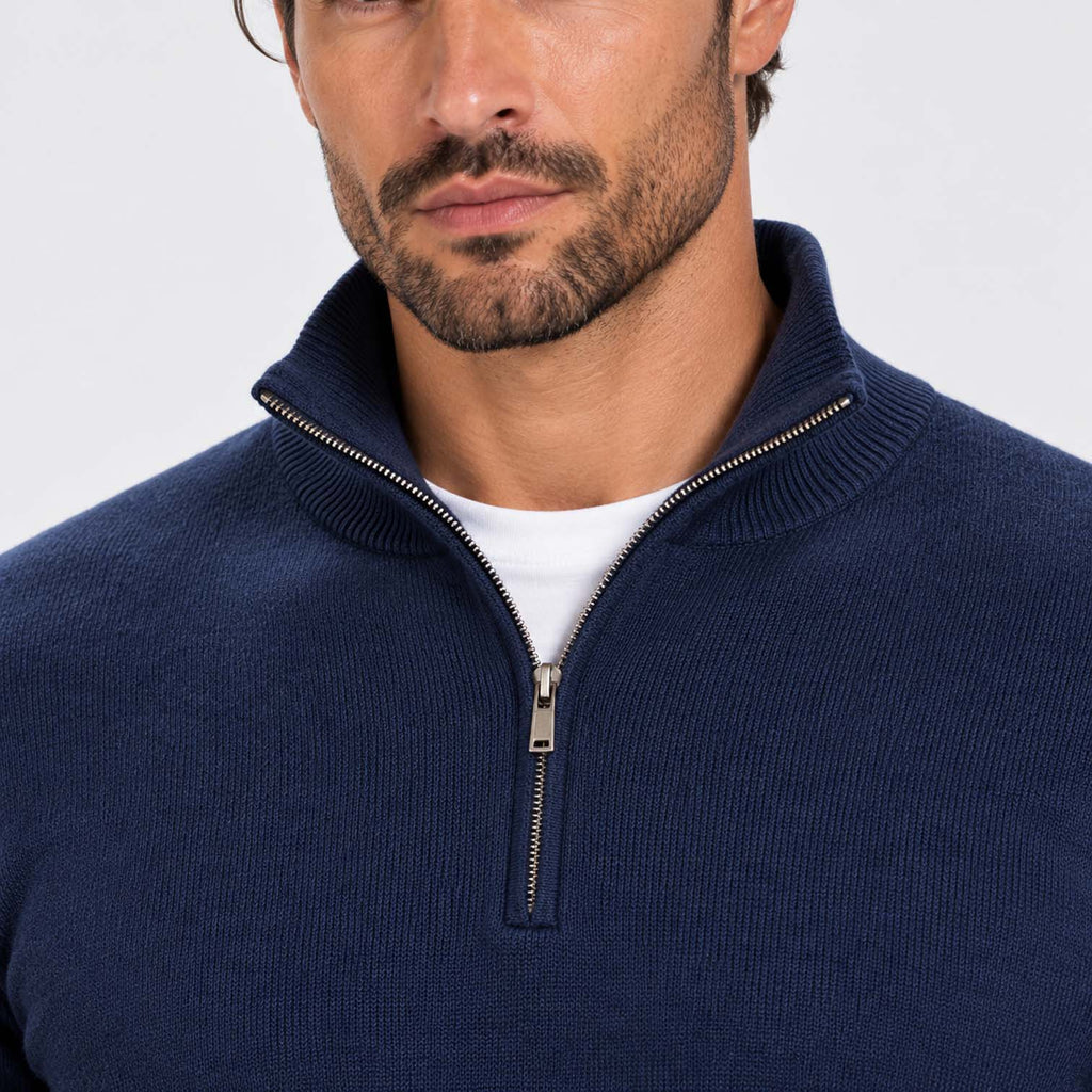 Monvaline | Men's Cotton Blend Quarter Zip Jumper Slim Fit