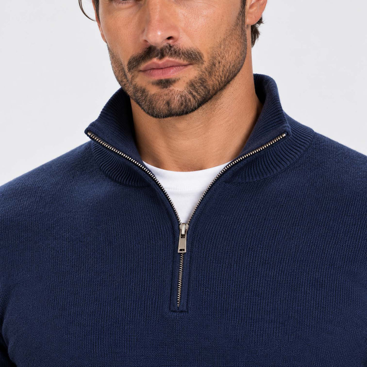 Monvaline | Men's Cotton Blend Quarter Zip Jumper Slim Fit