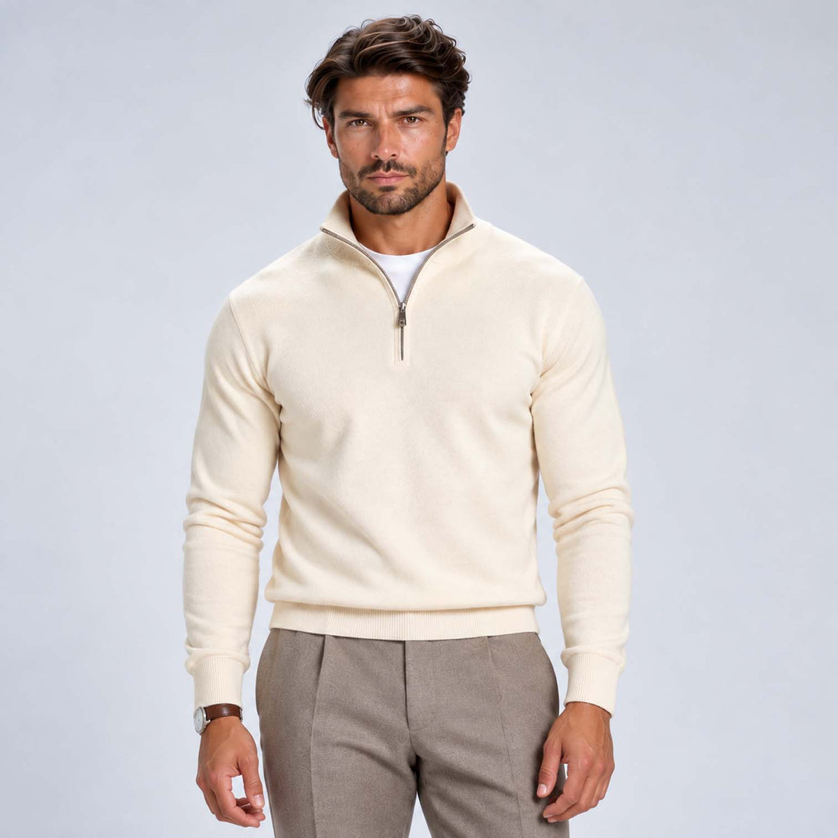 Monvaline | Men's Cotton Blend Quarter Zip Jumper Slim Fit