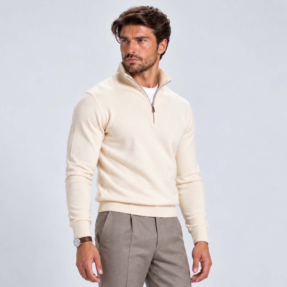 Monvaline | Men's Cotton Blend Quarter Zip Jumper Slim Fit