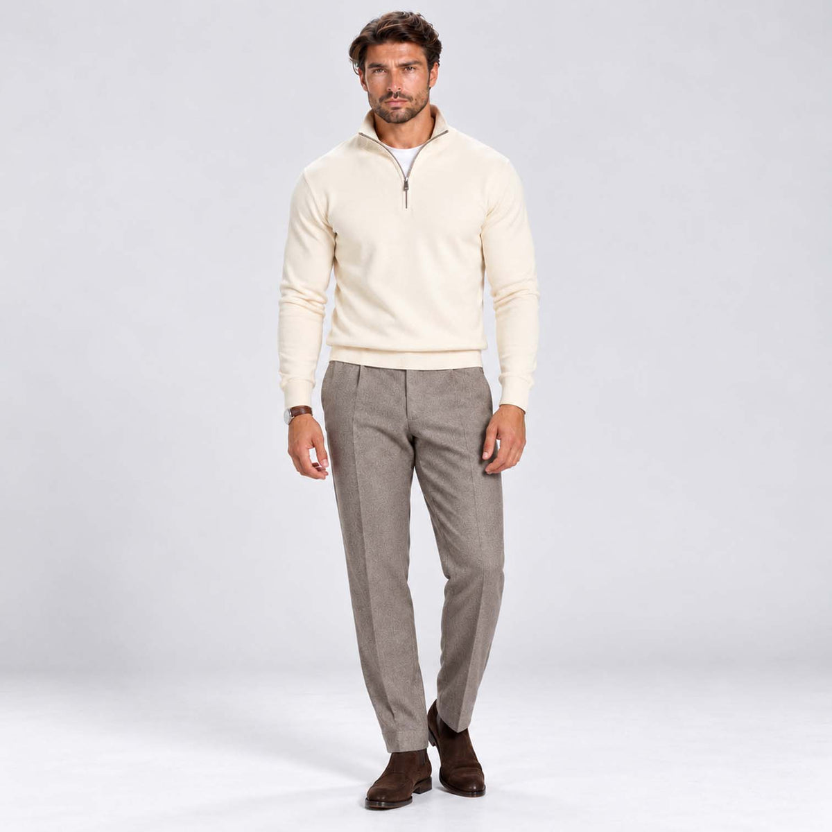 Monvaline | Men's Cotton Blend Quarter Zip Jumper Slim Fit
