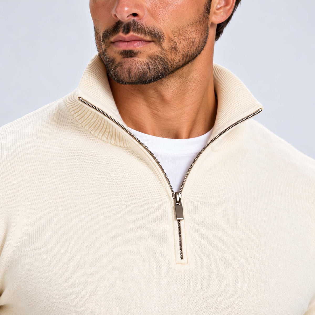 Monvaline | Men's Cotton Blend Quarter Zip Jumper Slim Fit