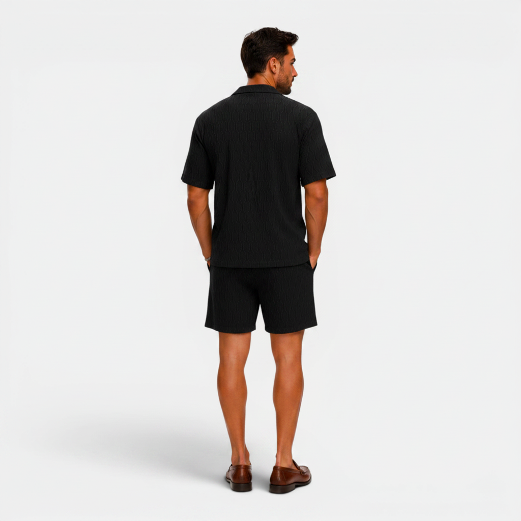 Monvaline | Men's Cotton Blend Shorts Set Casual Summer Button-Up Outfit