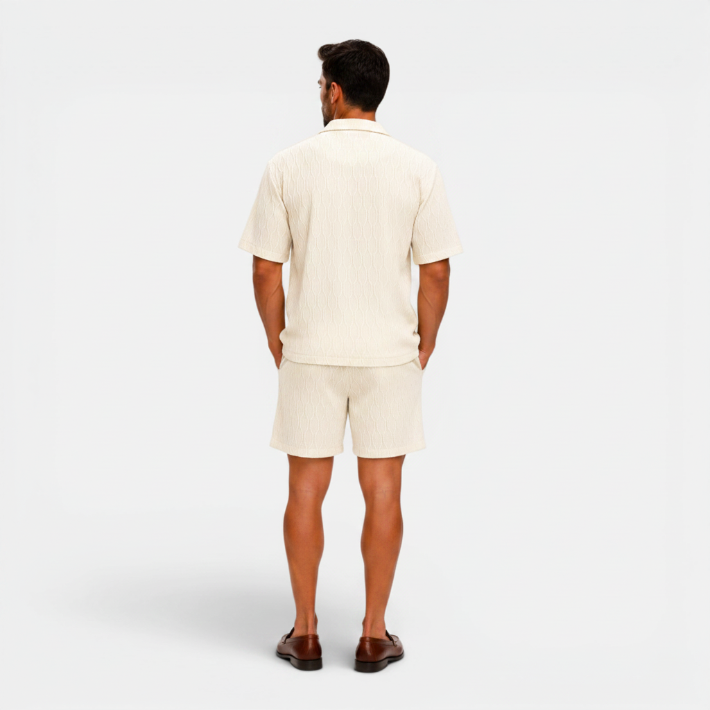 Monvaline | Men's Cotton Blend Shorts Set Casual Summer Button-Up Outfit