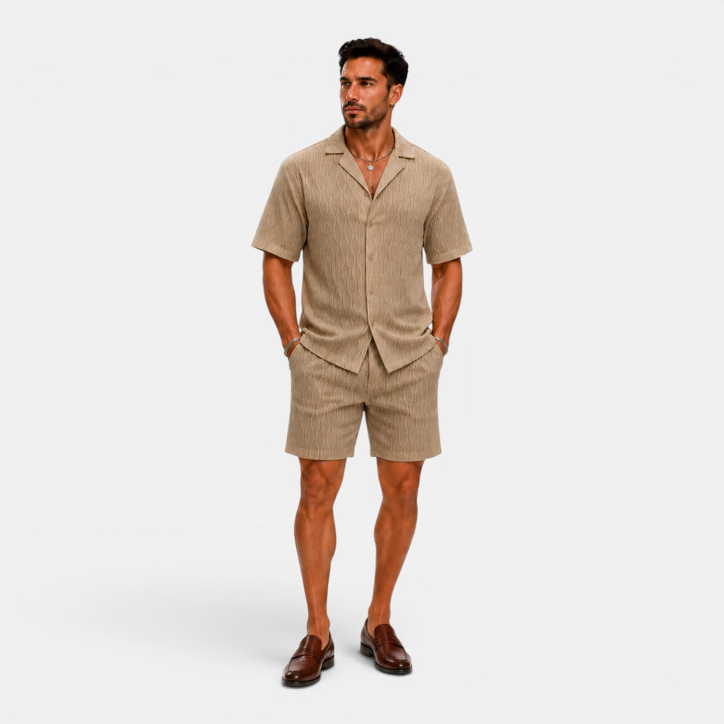 Monvaline | Men's Cotton Blend Shorts Set Casual Summer Button-Up Outfit