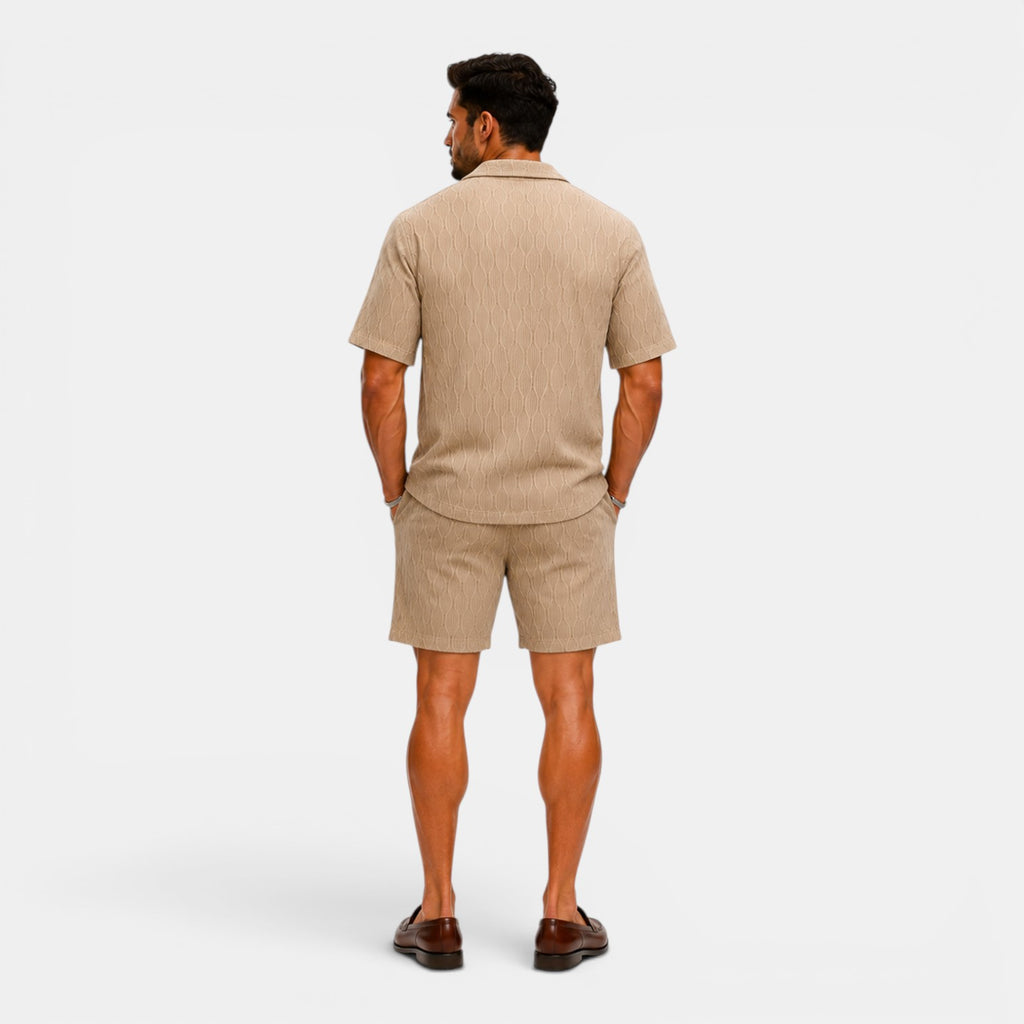 Monvaline | Men's Cotton Blend Shorts Set Casual Summer Button-Up Outfit
