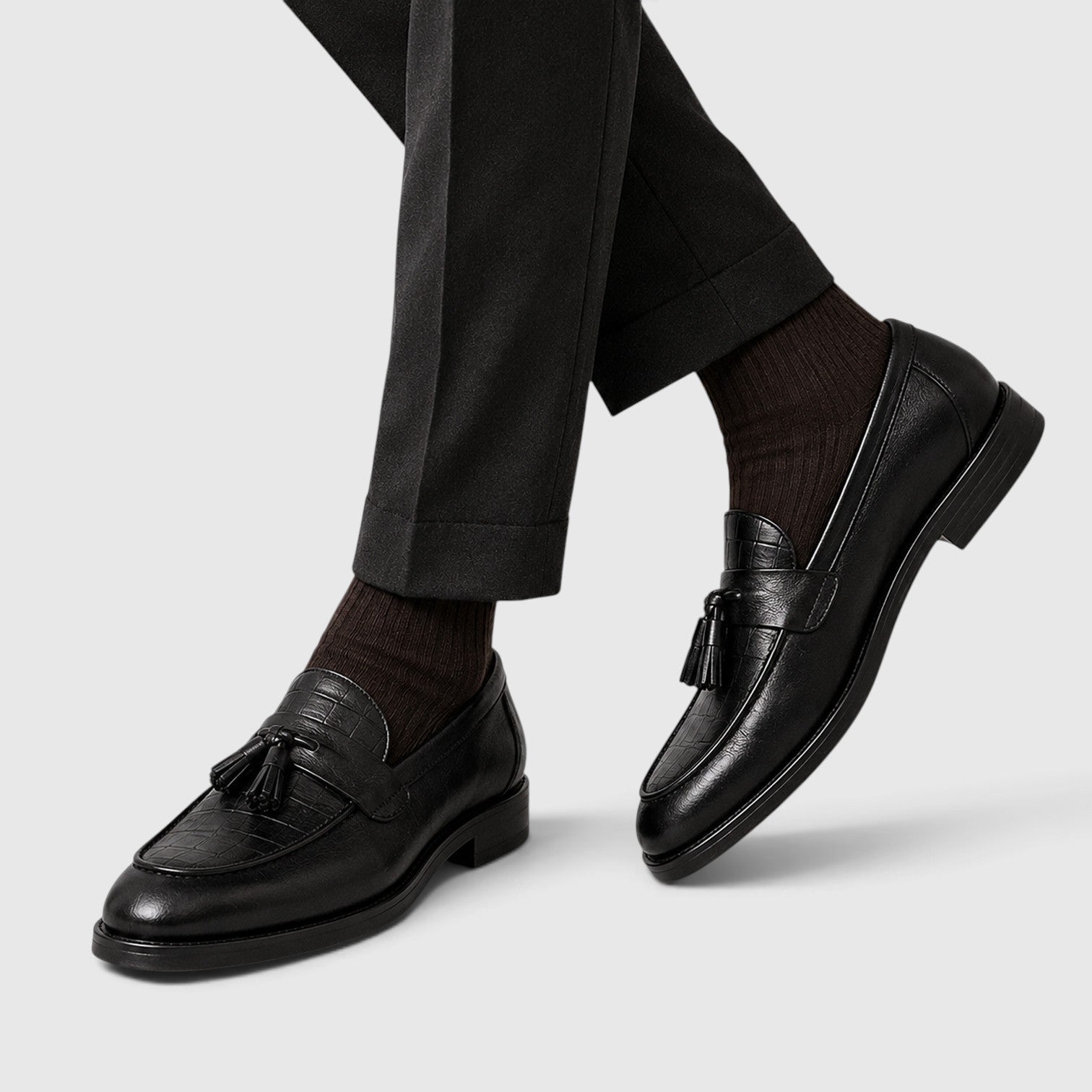 Monvaline | Men's Croc Leather Tassel Loafers – Premium Smart Casual Shoes
