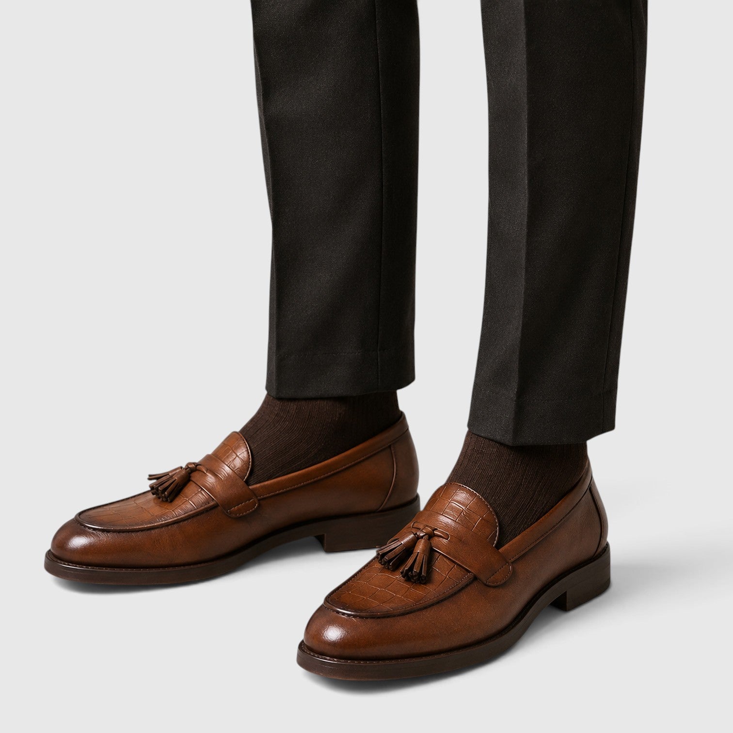 Monvaline | Men's Croc Leather Tassel Loafers – Premium Smart Casual Shoes