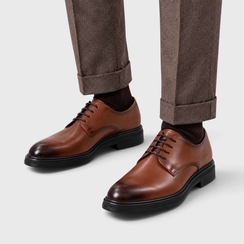 Monvaline | Men's Derby Shoes Genuine Leather Lightweight Chunky Sole