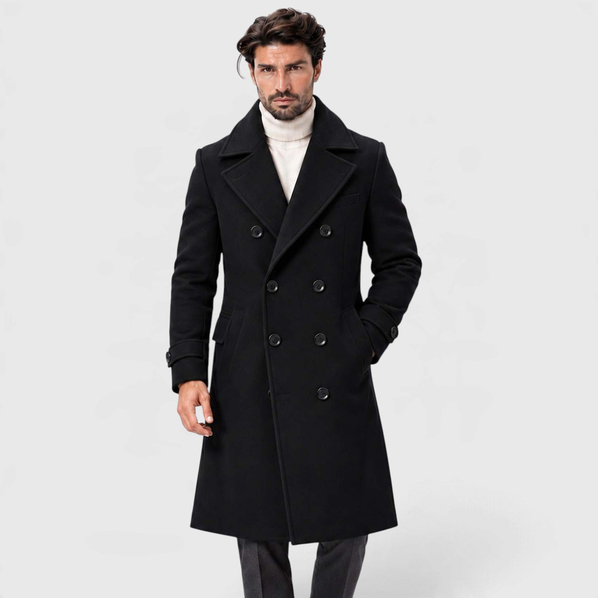 Monvaline | Men's Double-Breasted Long Overcoat Tailored Winter Coat