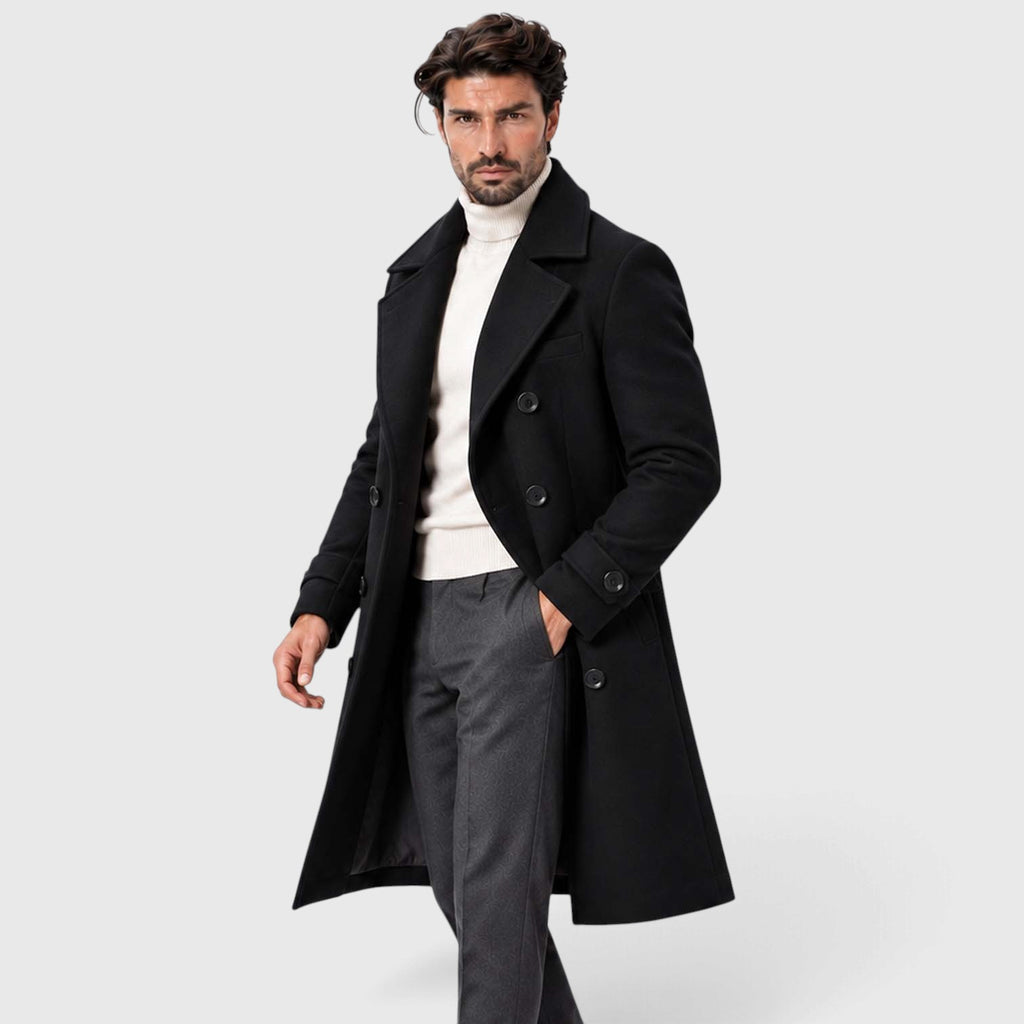 Monvaline | Men's Double-Breasted Long Overcoat Tailored Winter Coat