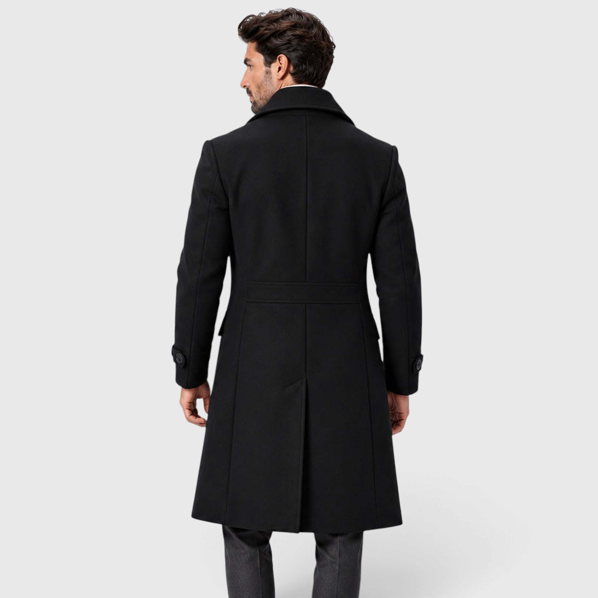 Monvaline | Men's Double-Breasted Long Overcoat Tailored Winter Coat