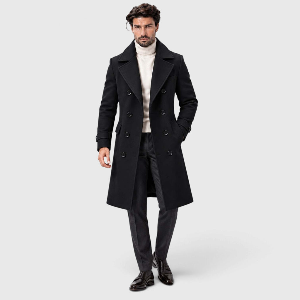 Monvaline | Men's Double-Breasted Long Overcoat Tailored Winter Coat