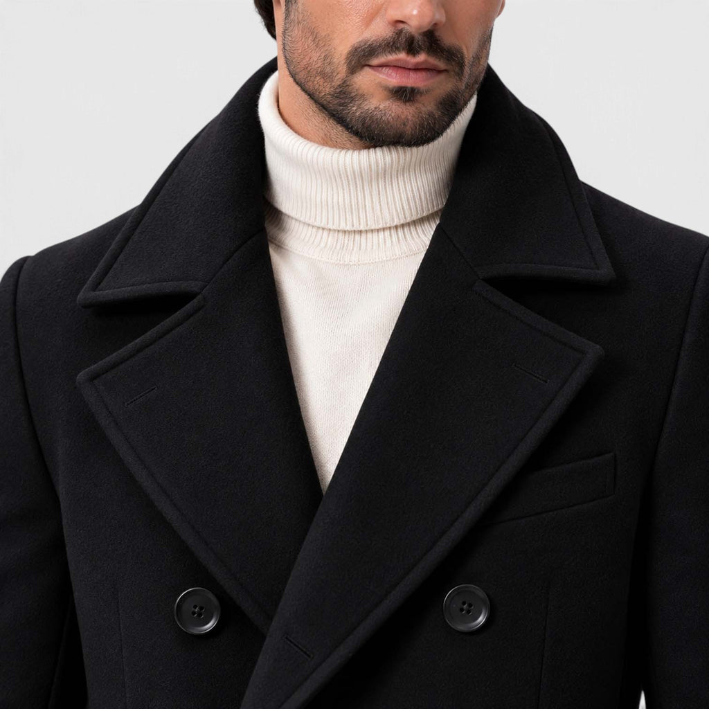 Monvaline | Men's Double-Breasted Long Overcoat Tailored Winter Coat