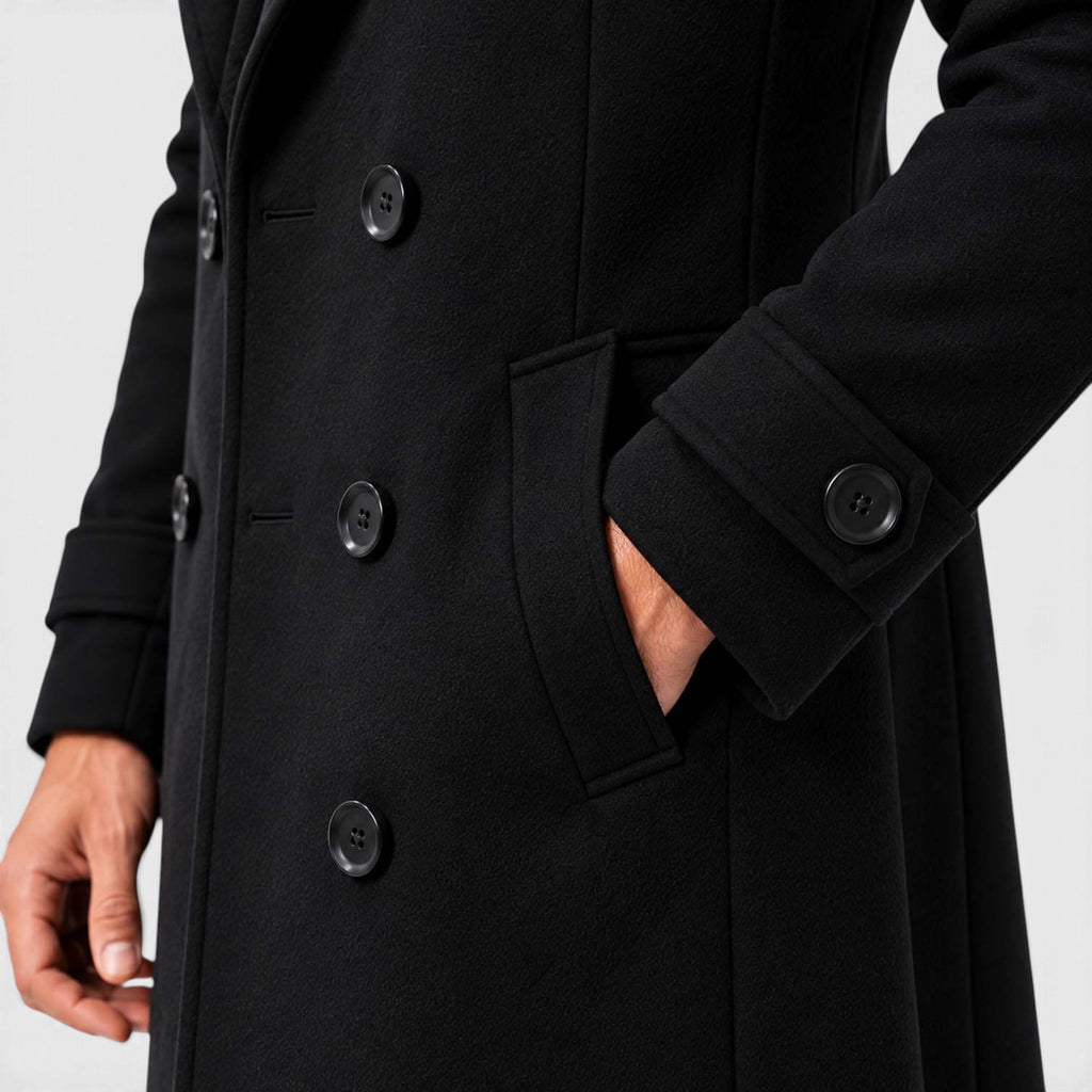 Monvaline | Men's Double-Breasted Long Overcoat Tailored Winter Coat