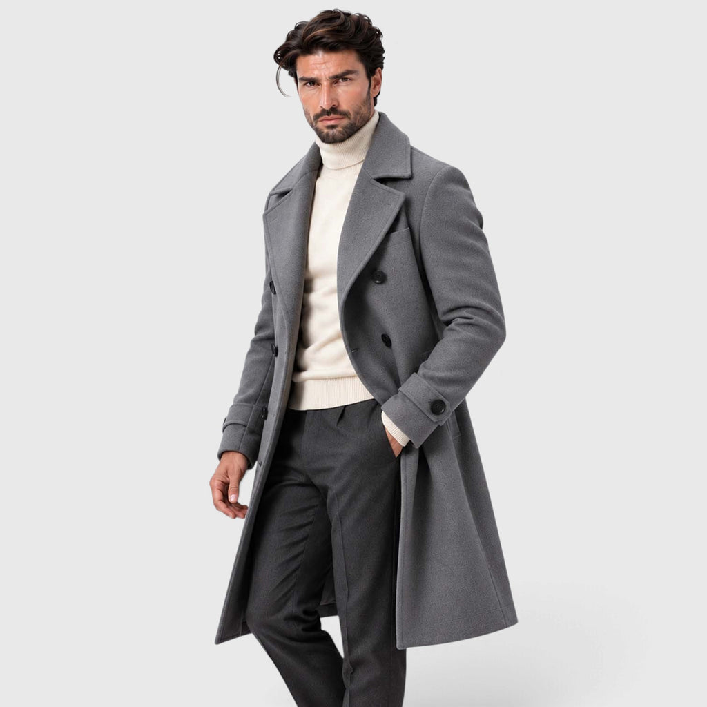 Monvaline | Men's Double-Breasted Long Overcoat Tailored Winter Coat