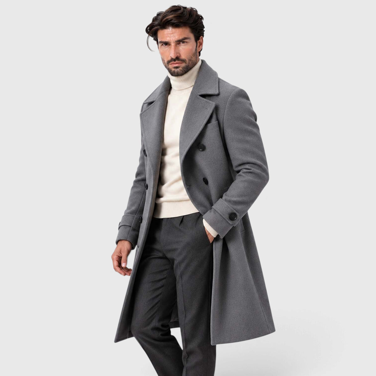 Monvaline | Men's Double-Breasted Long Overcoat Tailored Winter Coat
