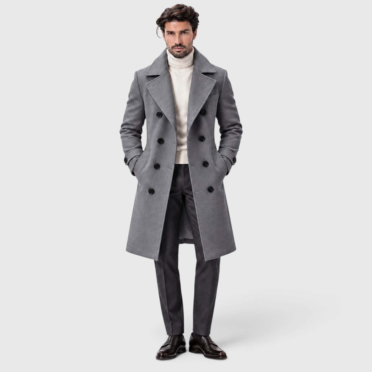 Monvaline | Men's Double-Breasted Long Overcoat Tailored Winter Coat