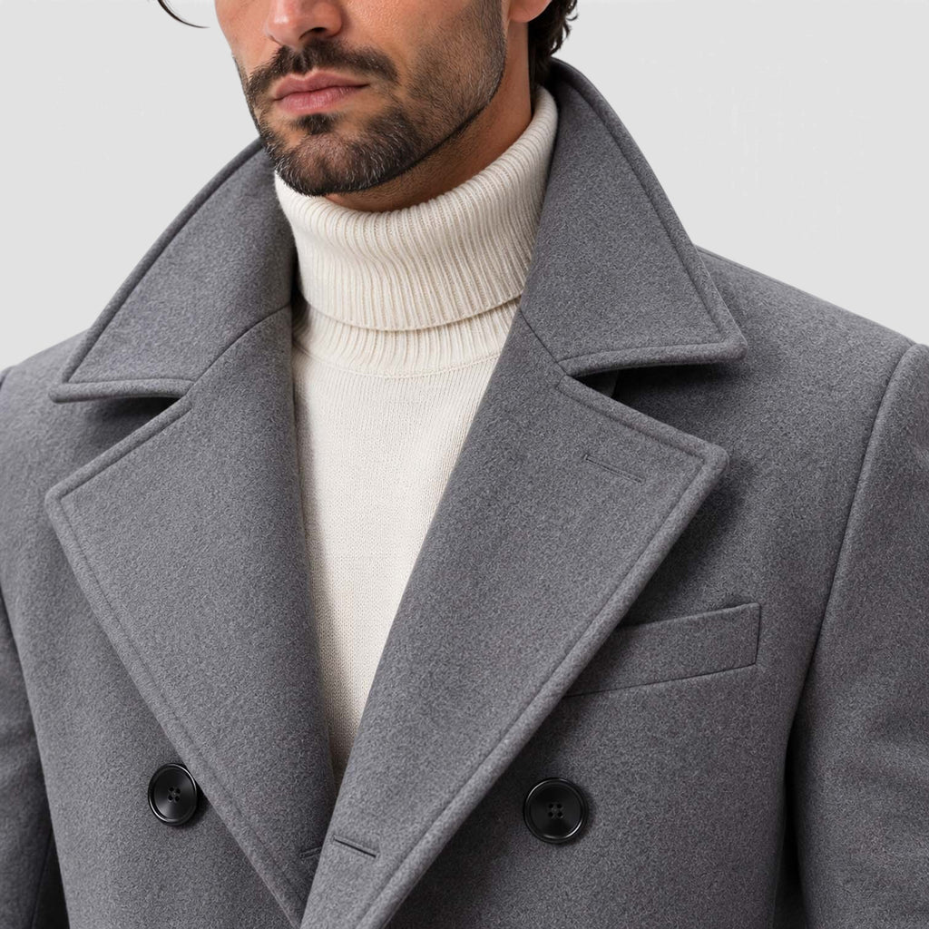 Monvaline | Men's Double-Breasted Long Overcoat Tailored Winter Coat