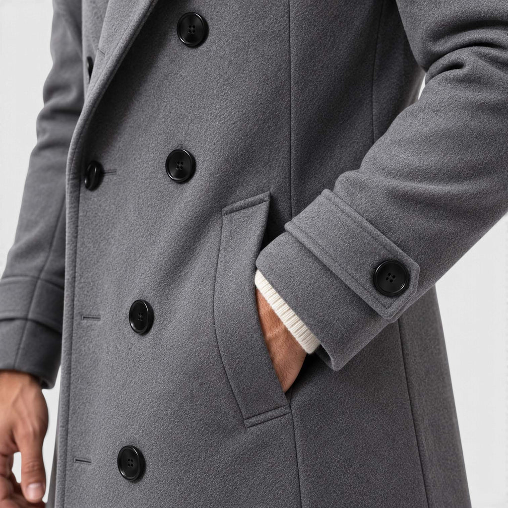 Monvaline | Men's Double-Breasted Long Overcoat Tailored Winter Coat