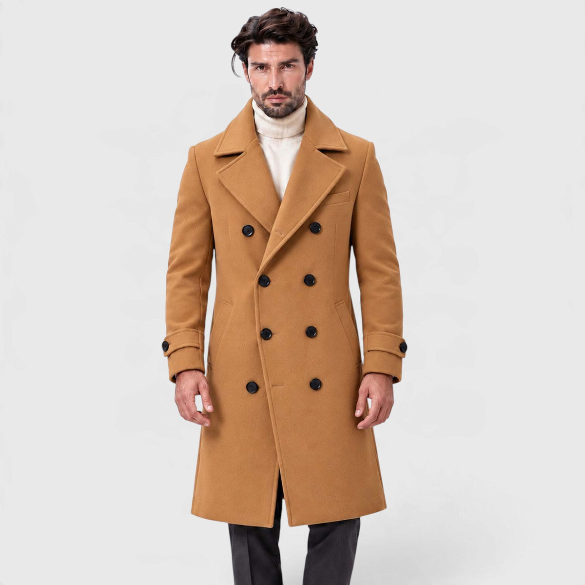 Monvaline | Men's Double-Breasted Long Overcoat Tailored Winter Coat