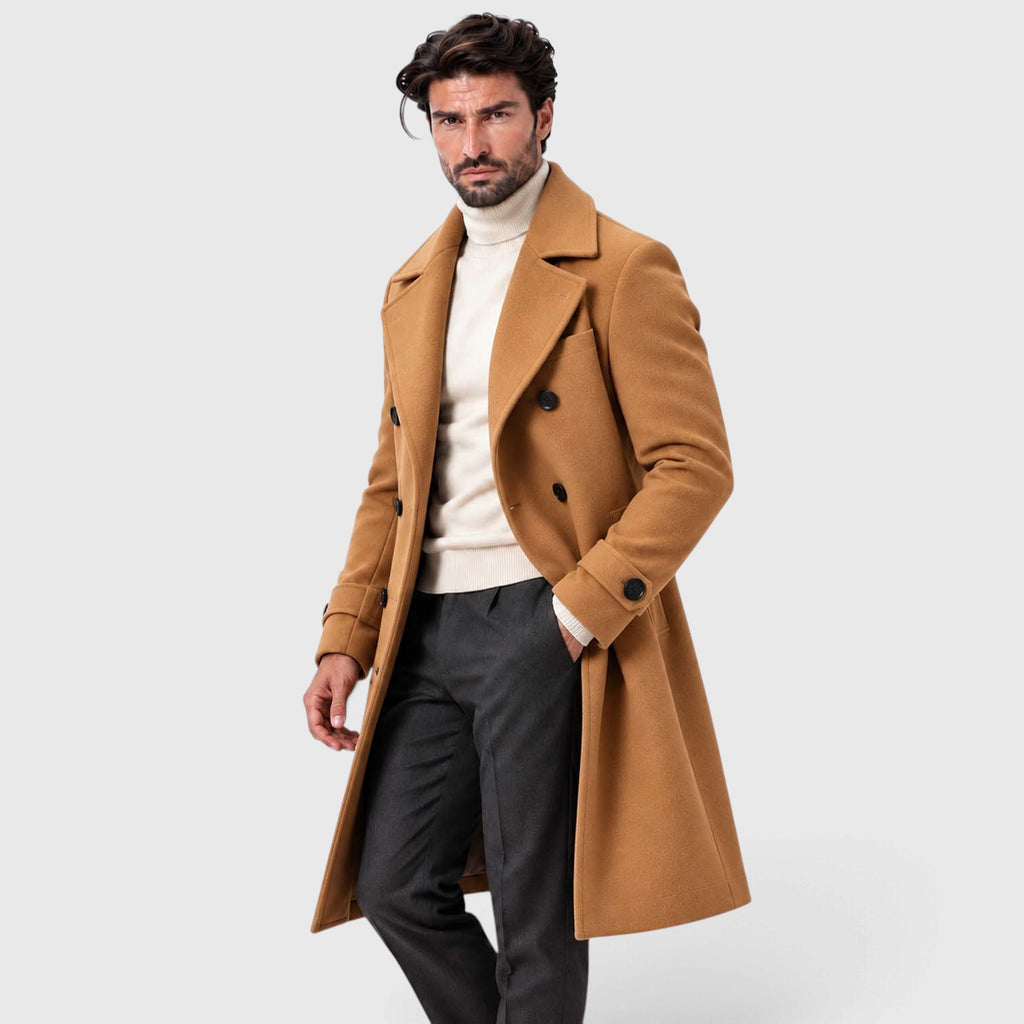 Monvaline | Men's Double-Breasted Long Overcoat Tailored Winter Coat