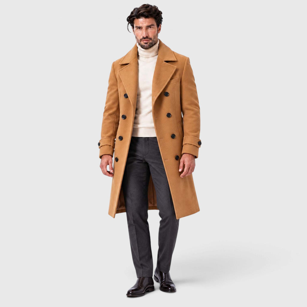 Monvaline | Men's Double-Breasted Long Overcoat Tailored Winter Coat