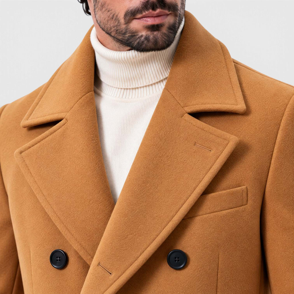 Monvaline | Men's Double-Breasted Long Overcoat Tailored Winter Coat