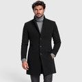 Monvaline | Men's Black Overcoat for Suit Slim Fit Single Breasted Italian