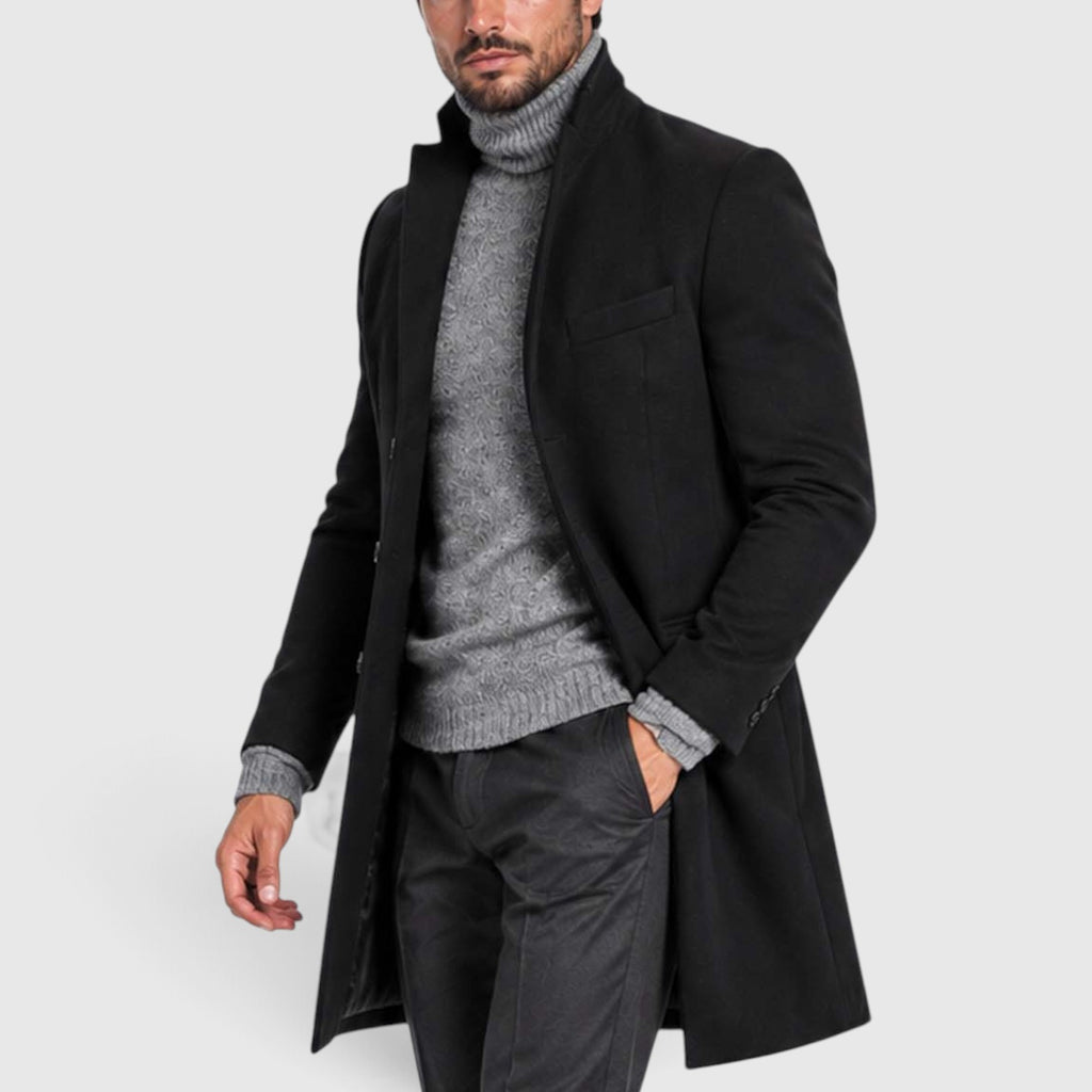 Monvaline | Men's Black Overcoat for Suit Slim Fit Single Breasted Italian