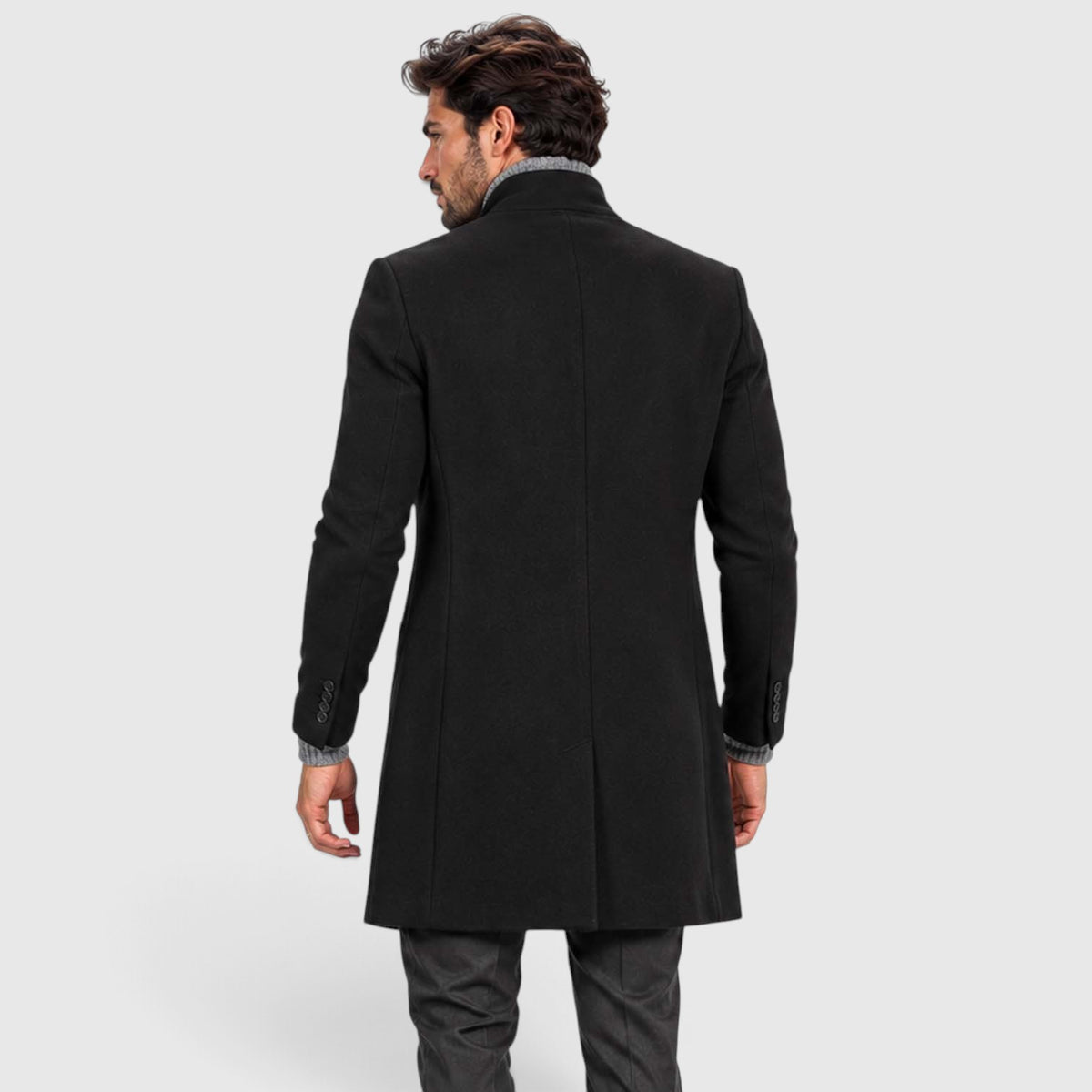 Monvaline | Men's Black Overcoat for Suit Slim Fit Single Breasted Italian